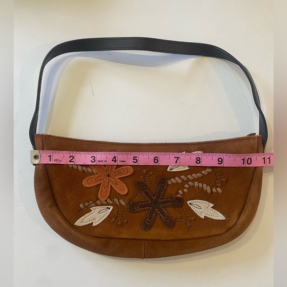 Brown Suede Floral Shoulder Bag - Picture 5 of 6